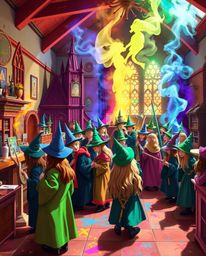 Immerse yourself in a vibrant magical school brimming with young wizards!  Experience the lively and energetic atmosphere, fi