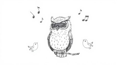 A heartwarming hand-drawn sketch in the style of Pixar, featuring a blind owl with soft, downy feathers.  This unique owl gui