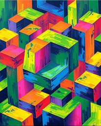This captivating acrylic painting features a bold and mesmerizing repetitive cube pattern rendered in Escher-style impossible