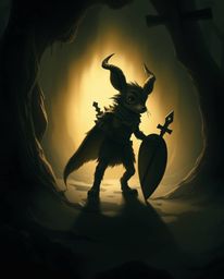 Embark on an unsettling journey alongside a hero and their talking animal sidekick, illuminated by a gentle, soft light. Diff