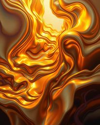Experience the beauty of warm golden light as it illuminates smooth 3D fluid shapes with metallic textures in zero gravity, r