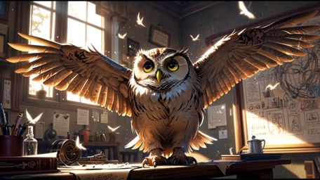 In a wonderfully studious and charming scene, created in a blend of Pixar and anime styles, a wise blind owl teaches young bi