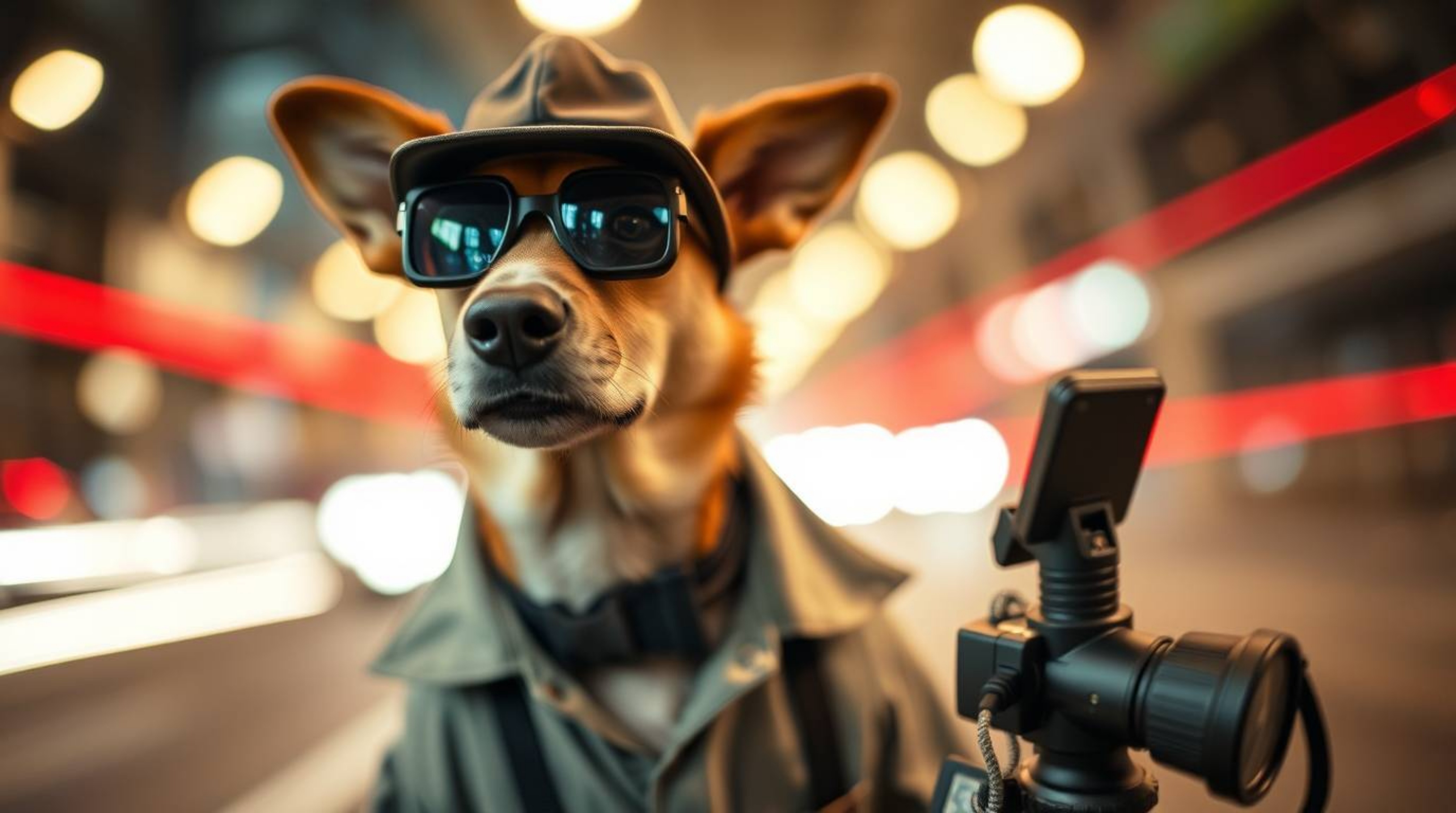 Witness a canine Sherlock Holmes in action with this long exposure photograph featuring a dog detective utilizing cutting-edg