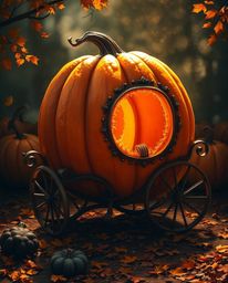 Witness the enchanting transformation of a pumpkin into a magnificent carriage. This digital artwork captures the magic with 