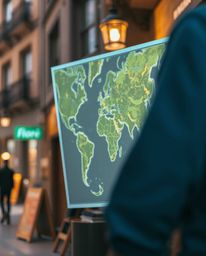This candid street photography captures a unique scene: a glowing map projected in the air within an old study. The sharp foc