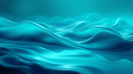 Experience a mesmerizing digital artwork featuring rich, deep teal neon gradient textures that flow gracefully across a liqui