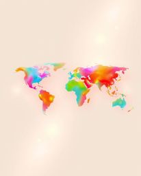 Explore the world with this modern flat design world map featuring bright, colorful splashes. Created with simple two-dimensi