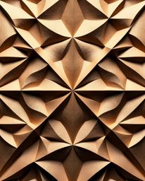 Discover a stunning monochrome 3D geometric pattern resembling elegantly folded paper.  Rendered in muted browns and beiges, 