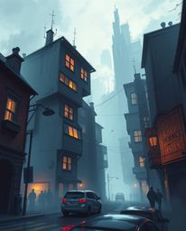 Explore a captivating and surreal street scene brought to life with dramatic lighting, complementary epic colors, and rough d