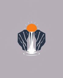 A geometric logo design featuring a balanced and symmetrical composition of a waterfall and a setting sun. This artwork is de