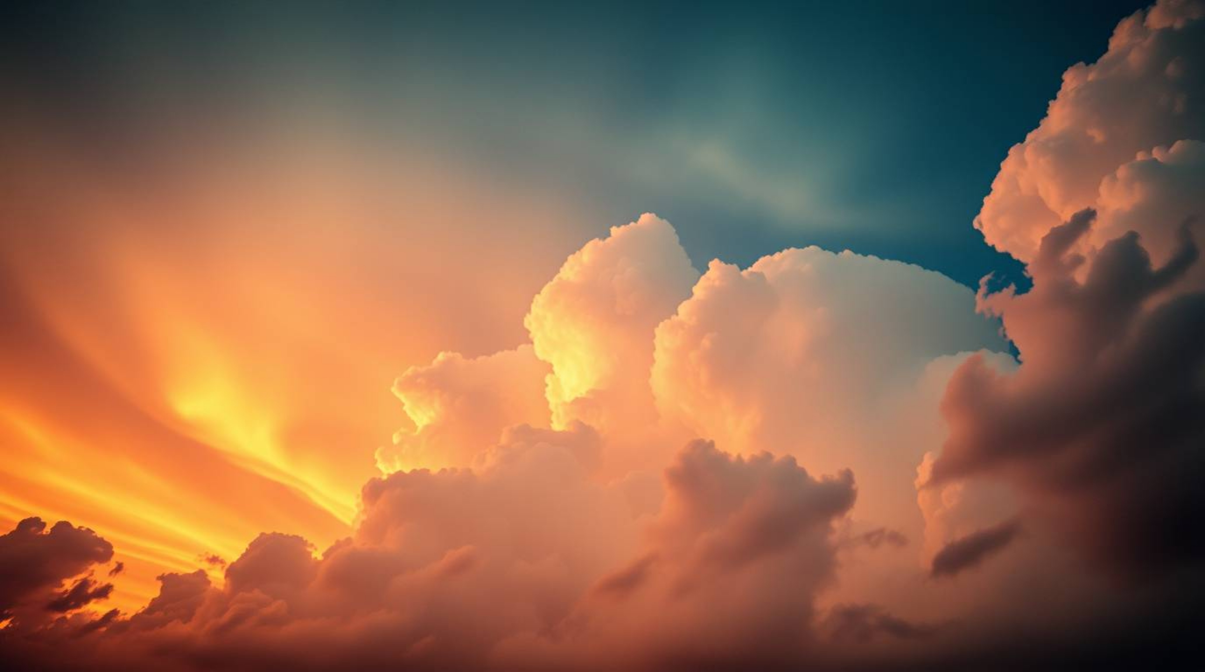 A stunning high-resolution stock photo captures a low-angle perspective of bioluminescent thunderstorm clouds at sunset.  The
