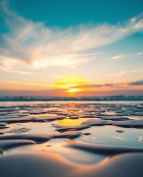 A logo inspired by a tight close-up shot of a sunset sky mirrored in tidal pools on a beach. This design focuses on the core 