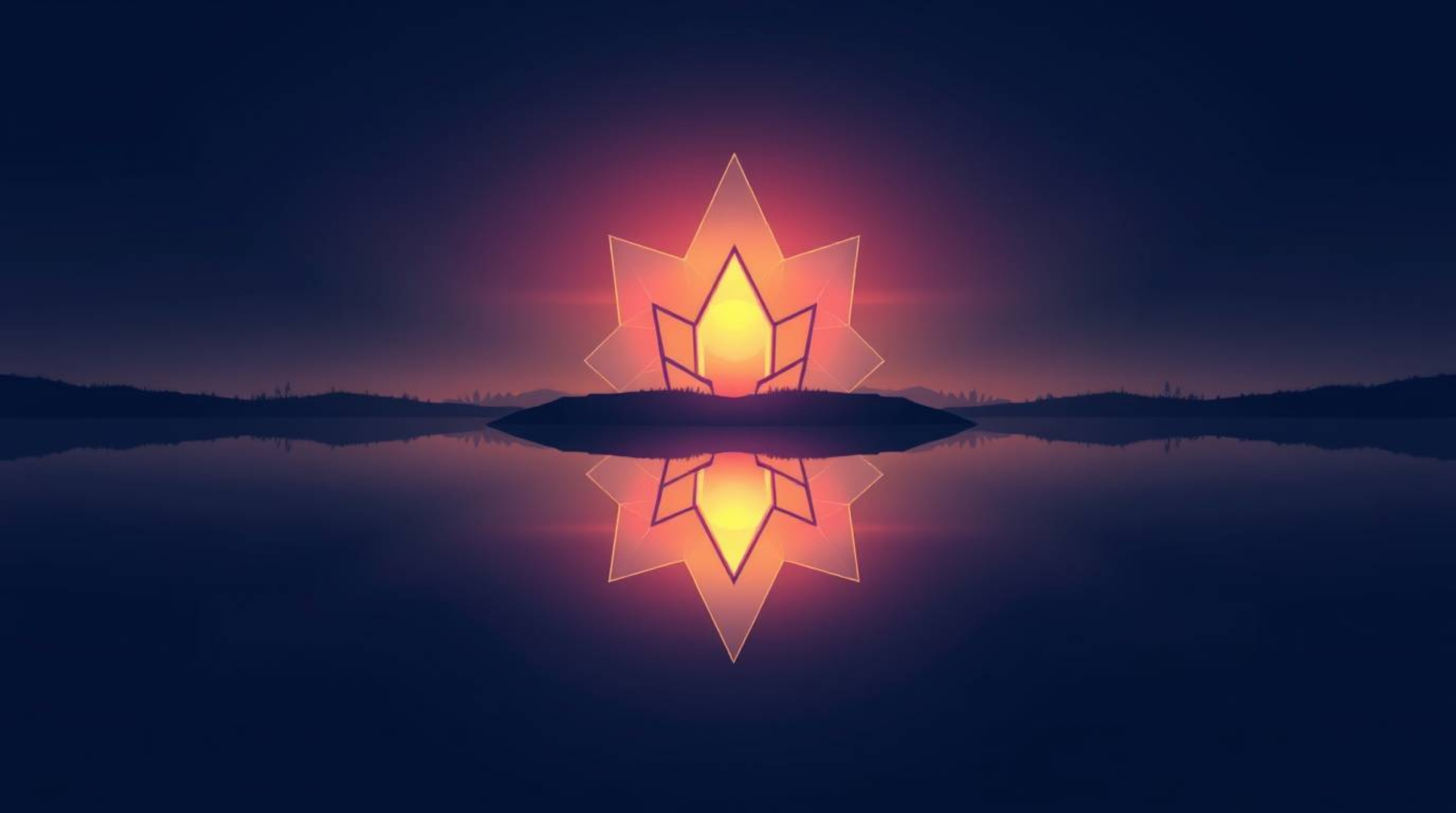 This logo design evokes an ethereal and spiritual vibe, inspired by the serene reflection of a colorful sunset in a calm pond