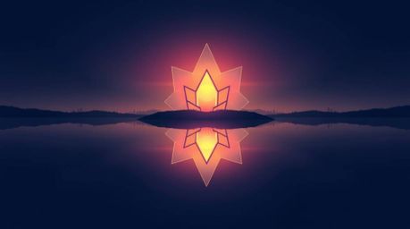 This logo design evokes an ethereal and spiritual vibe, inspired by the serene reflection of a colorful sunset in a calm pond