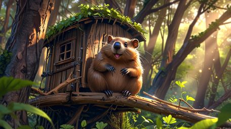 In a lively and imaginative scene, blending the charming aesthetics of Pixar with the dynamic energy of anime, a resourceful