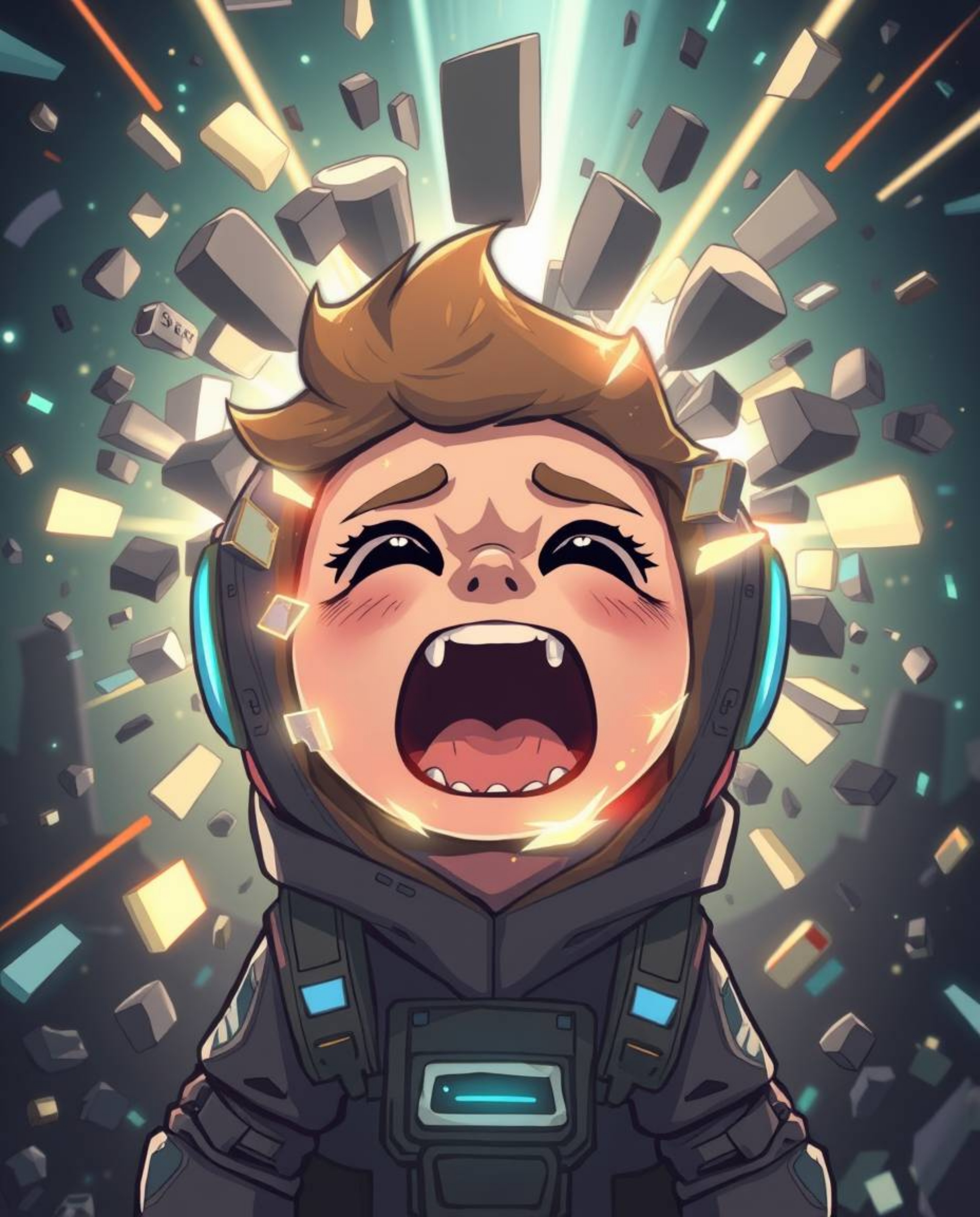 A captivating digital art piece depicts a cute character screaming as their world transforms into a mesmerizing pixelated lan