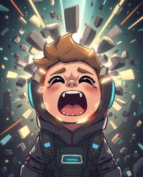 A captivating digital art piece depicts a cute character screaming as their world transforms into a mesmerizing pixelated lan