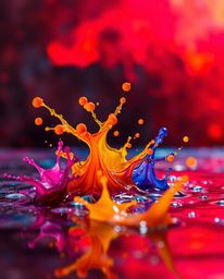 Explore a futuristic sci-fi realm captured in a macro photograph showcasing ink in water, forming mesmerizing colorful splash