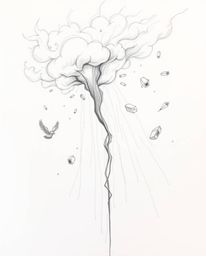This captivating hand-drawn sketch portrays a surreal storm where objects defy gravity and float amidst swirling chaos. The a