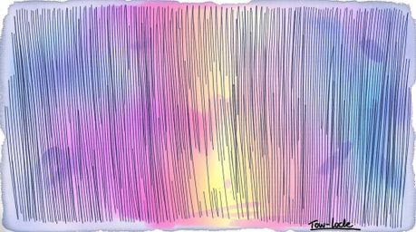 A captivating hand-drawn sketch showcases a moody, iridescent metallic surface with vibrant color shifts.  The sketchnote sty
