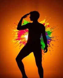A captivating image showcasing a human silhouette formed by vibrant, colorful splashes.  Rendered in a modern art style, the 