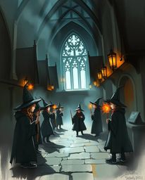 Explore a magical school teeming with young wizards in this dynamic, unfinished concept art piece.  Rendered in a loose, pain
