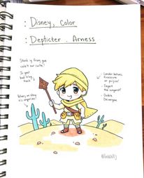Explore a charming desert adventure with this hand-drawn, color sketchnote featuring an adorable, Disney-style hero. This whi