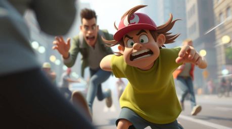 Experience a dynamic chase scene brought to life with exaggerated squash and stretch animation, featuring a sharply focused s