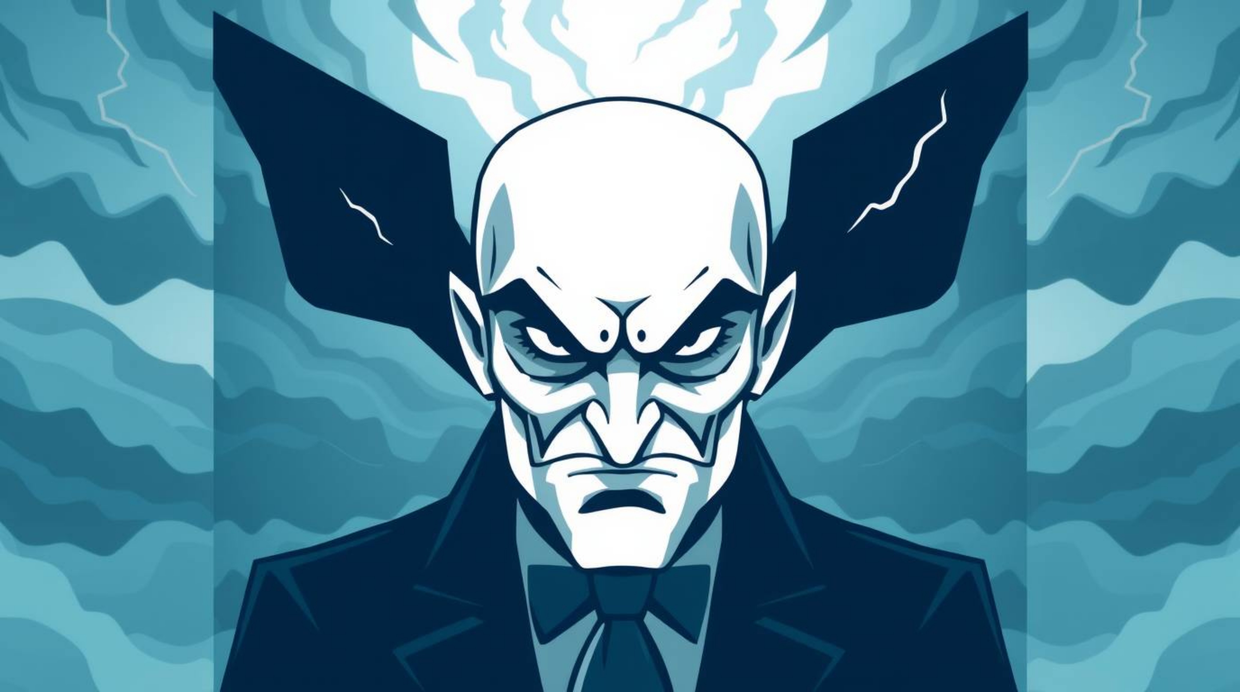 This logo concept, inspired by intense dramatic weather, depicts an elegant and refined villain with graceful features experi