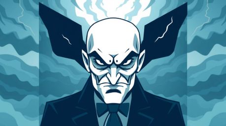 This logo concept, inspired by intense dramatic weather, depicts an elegant and refined villain with graceful features experi