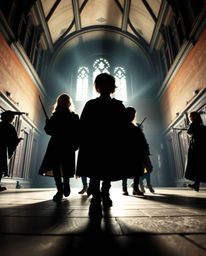 Explore a stunning low-angle perspective of a magical school, silhouetted against a backdrop of dramatic backlighting. Witnes
