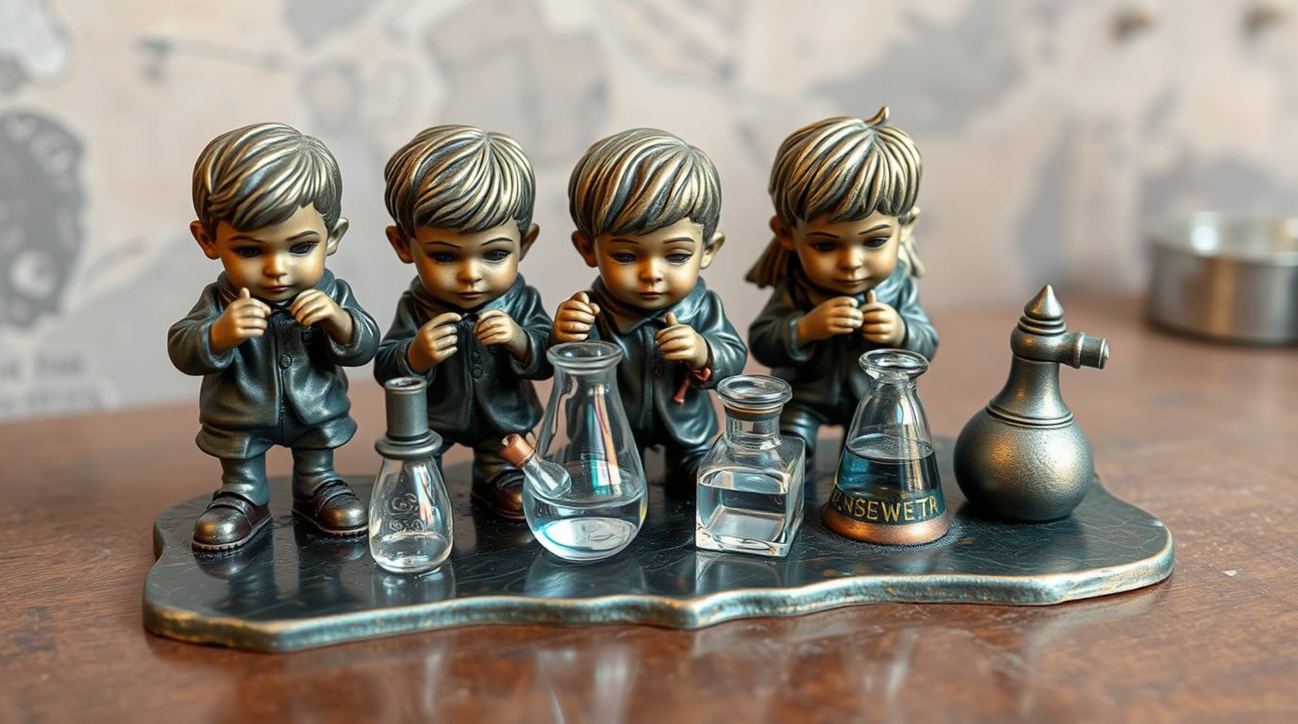 A captivating video showcasing a group of quirky children in school uniforms conducting experiments.  The scene features a st