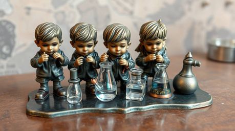 A captivating video showcasing a group of quirky children in school uniforms conducting experiments.  The scene features a st