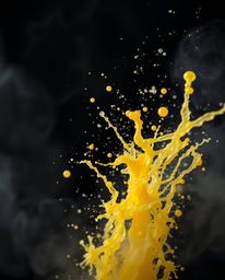 An extreme macro close-up captures dynamic colorful splashes frozen in time against a stark black background, creating a visu