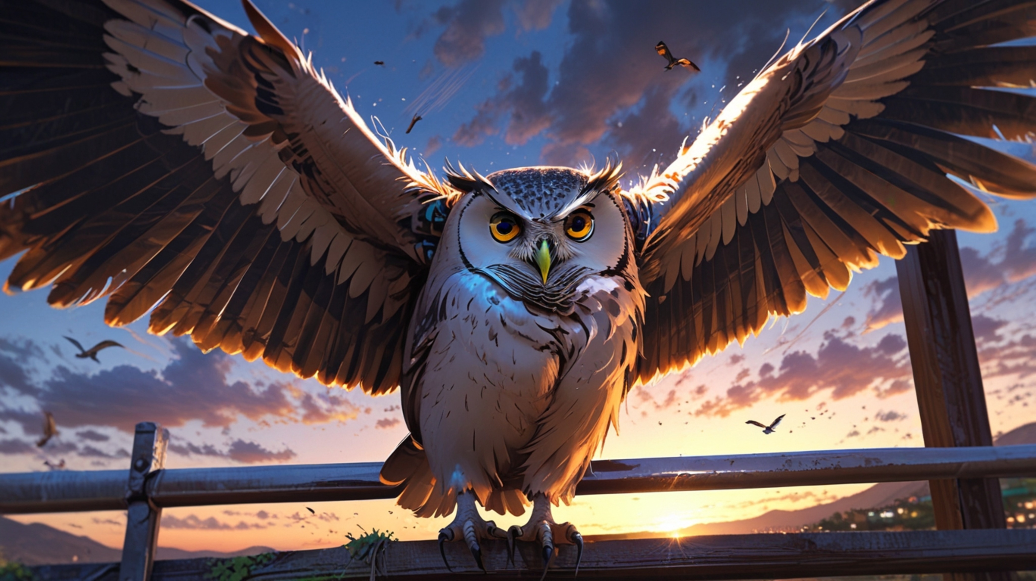 In a heartwarming depiction inspired by Pixar and anime aesthetics, a wise blind owl takes on the role of a flight instructor