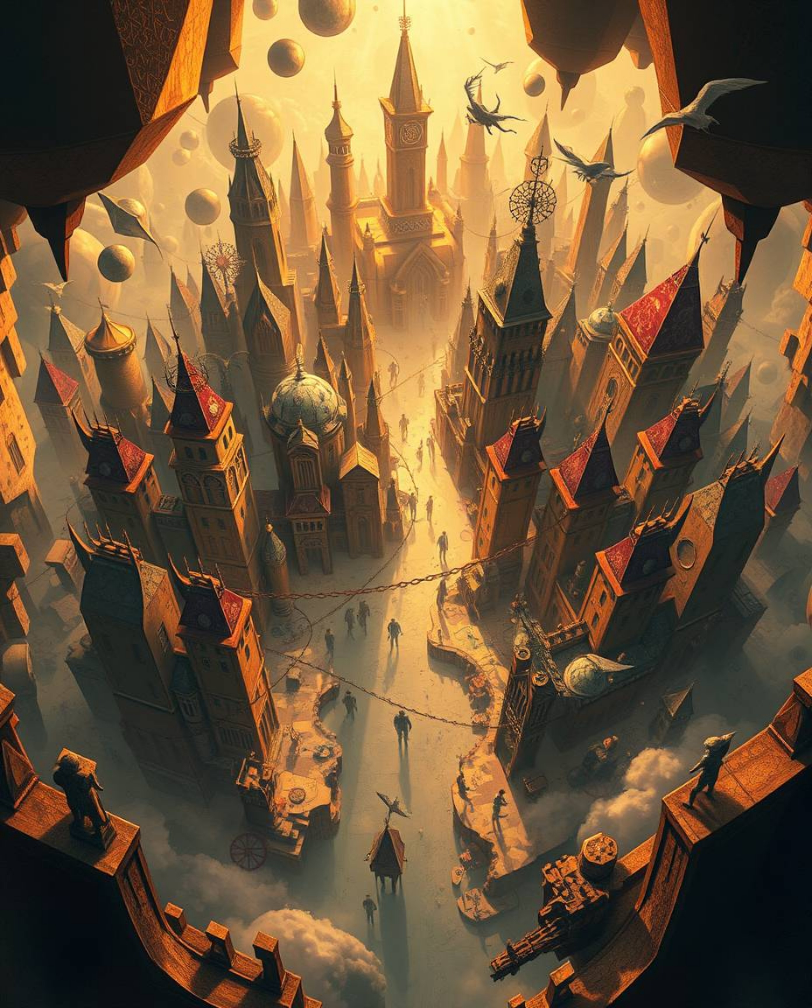 Discover a breathtaking surreal abstract city map, viewed from above.  This digital artwork features a captivating compositio