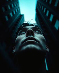 Explore the dramatic and captivating world of digital glitch art with these unique portraits. Featuring a low angle perspecti