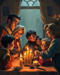 Experience a heartwarming family reunion depicted in a classic oil painting, rendered in the charming Pixar style. This epic-