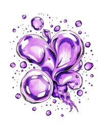 Explore a captivating hand-drawn sketch featuring glassy, fluid 3D shapes in perpetual motion, enveloped by radiant glowing p