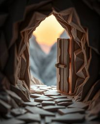 Explore the mesmerizing detail of an ancient doorway etched with glowing runes, nestled within a mountainside. This intricate