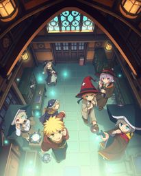 A captivating high-angle perspective showcases a magical school brimming with expressive young wizards, rendered in a vibrant