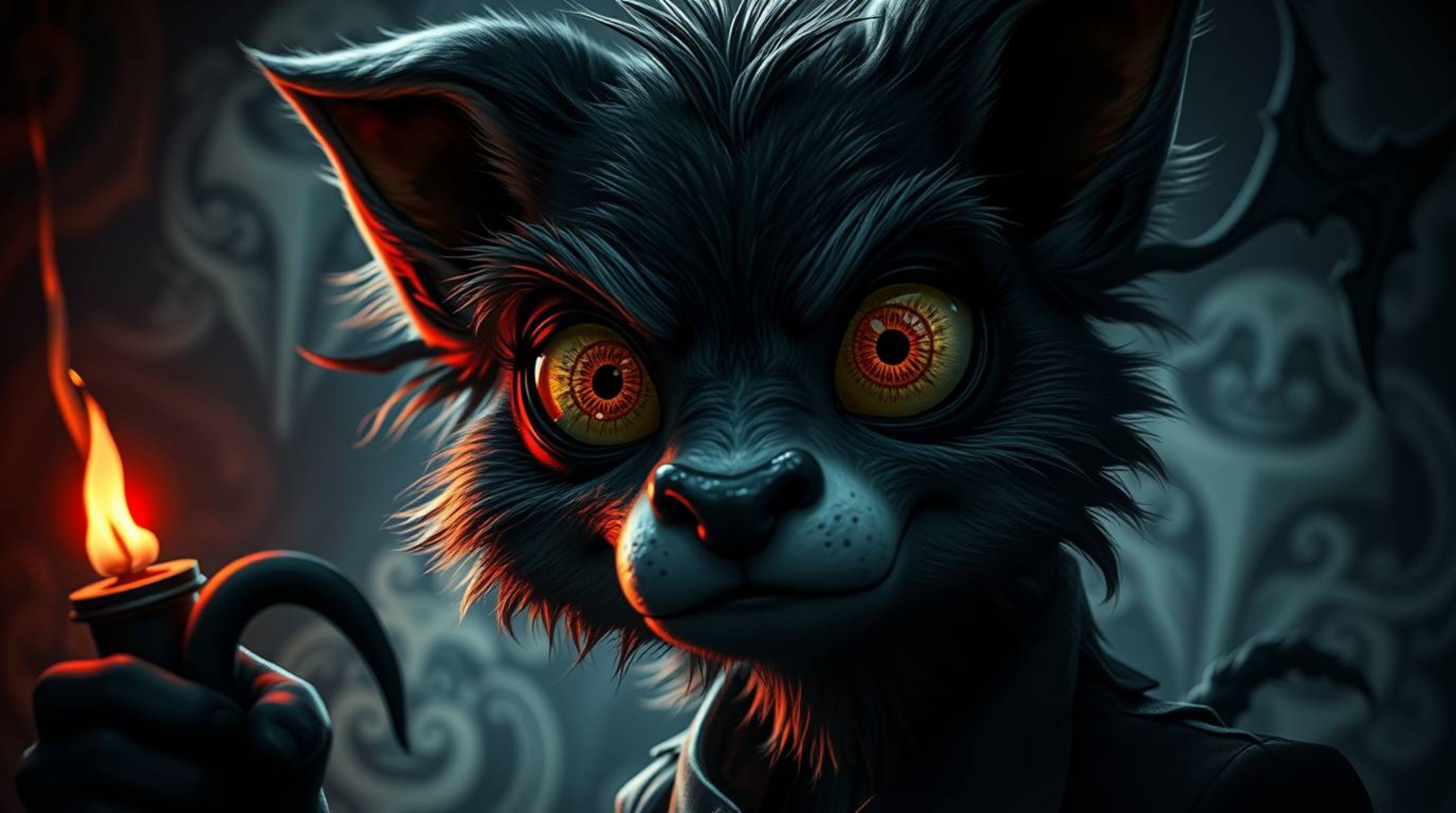 Discover a dreamlike, surreal artwork featuring a sarcastic animal sidekick with expressive eyes.  Rendered in high-contrast 