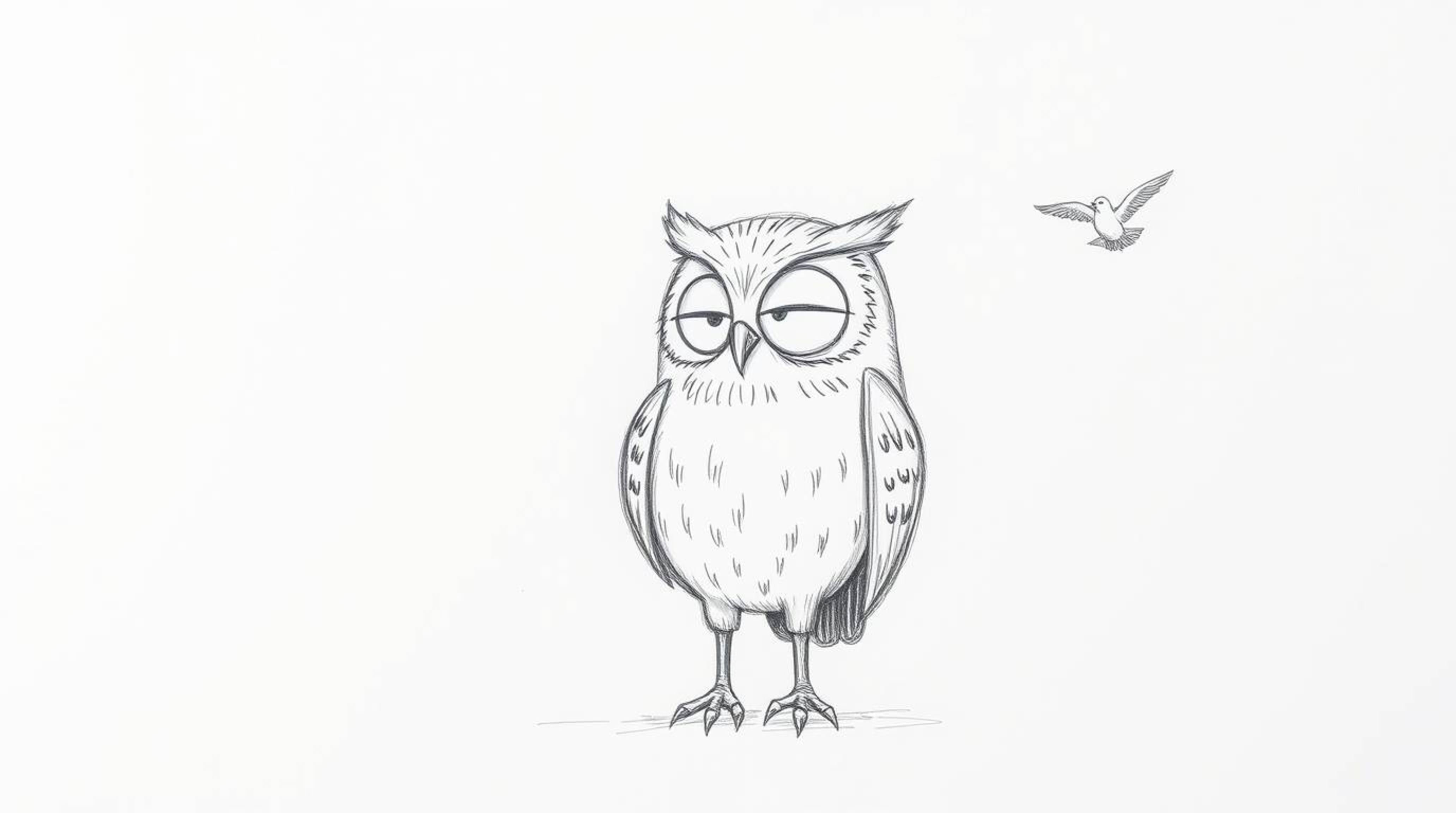 Experience a heartwarming tale in this whimsical hand-drawn sketch reminiscent of Pixar animation, where a blind owl, radiati