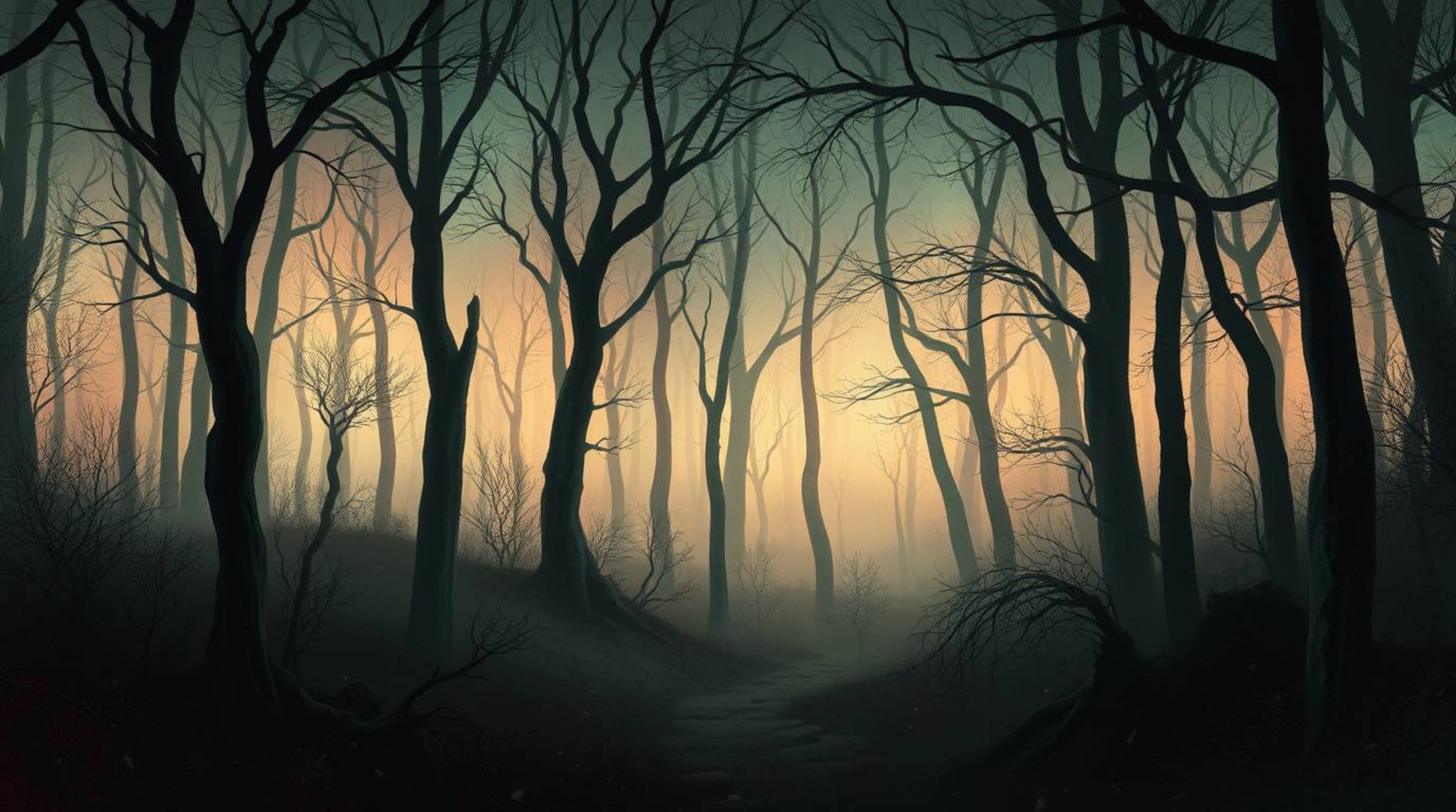 Immerse yourself in a chase through a looping forest background, rendered in a painterly style. Experience an eerie and creep