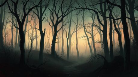 Immerse yourself in a chase through a looping forest background, rendered in a painterly style. Experience an eerie and creep