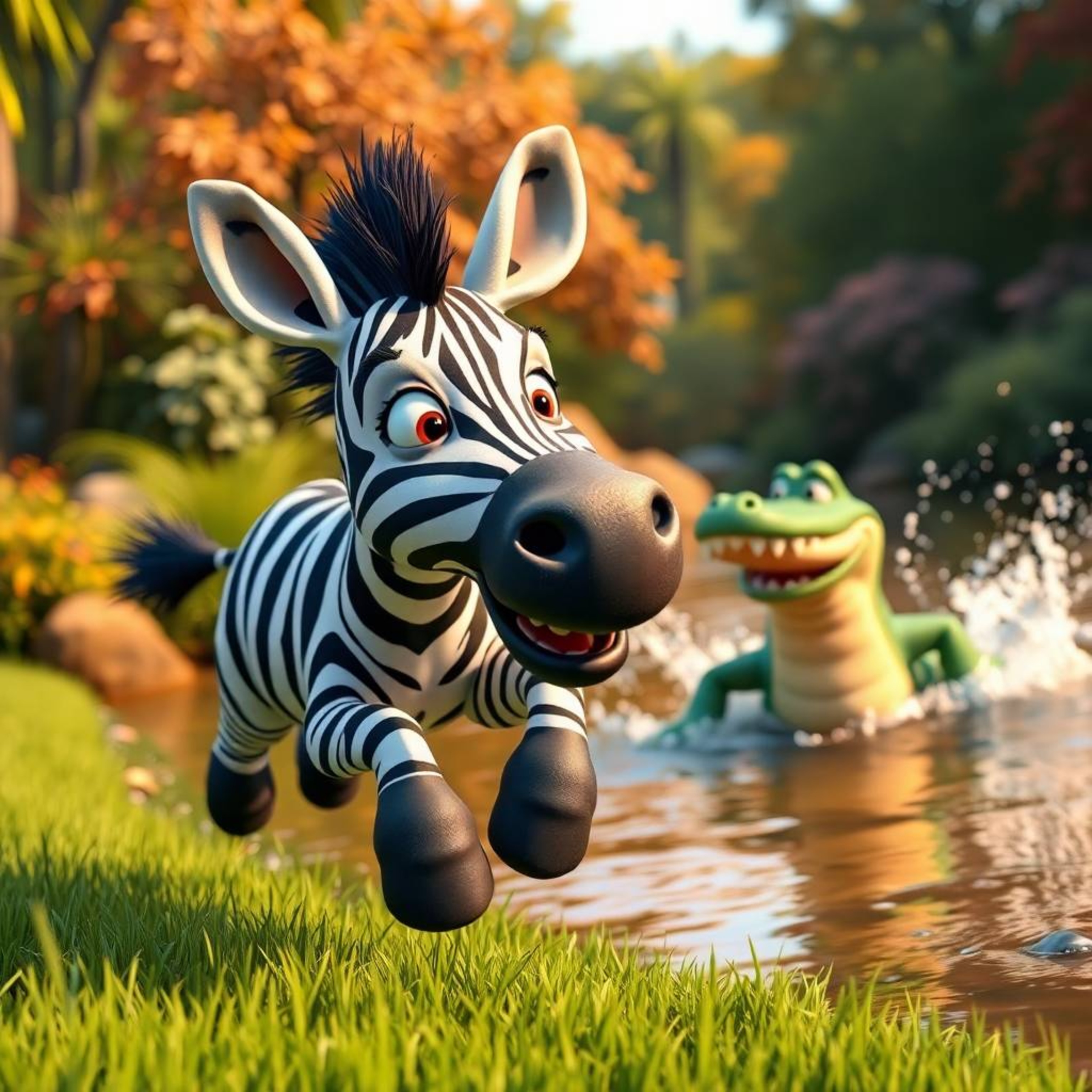 Experience an extreme macro close-up of a charming 3D cartoon zebra, showcasing its cute, expressive eyes and friendly smile.