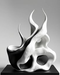 Explore a captivating collection of classic black and white sculptural clay art featuring timeless and elegant 3D fluid shape