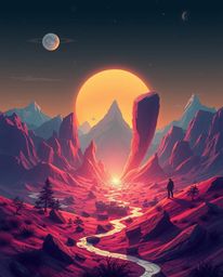 Experience an epic and modern flat design scene featuring a digital glitch landscape dramatically breaking apart.  Enhanced w