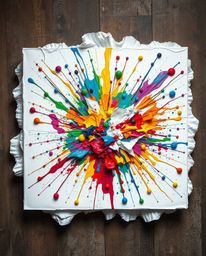 Experience a vibrant explosion of color with this high-detail abstract art piece.  Layered papier-mâché material is sculpted 