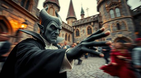 Immerse yourself in the captivating world of dynamic street photography featuring a classic Disney villain with sharp feature